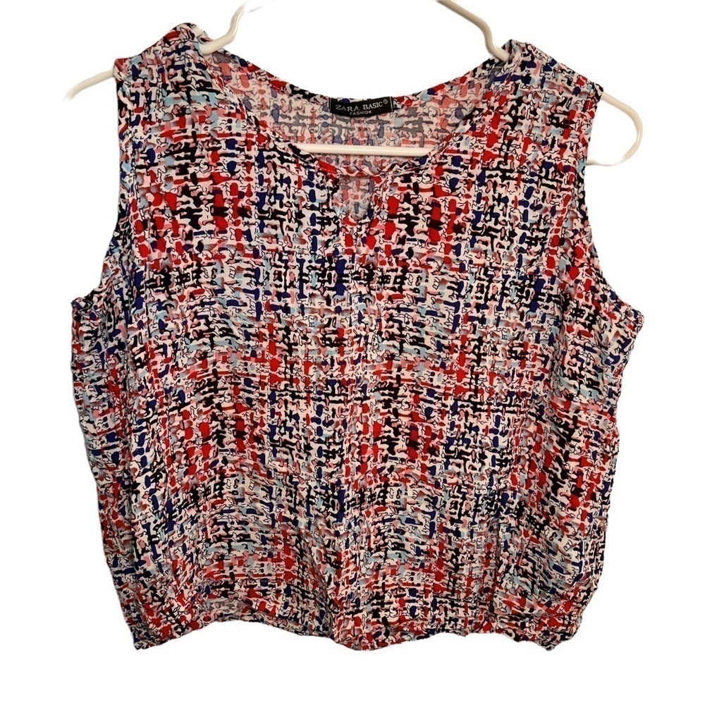 Zara Basic Sleeveless Shell Blouse Geometric - Picture 1 of 10